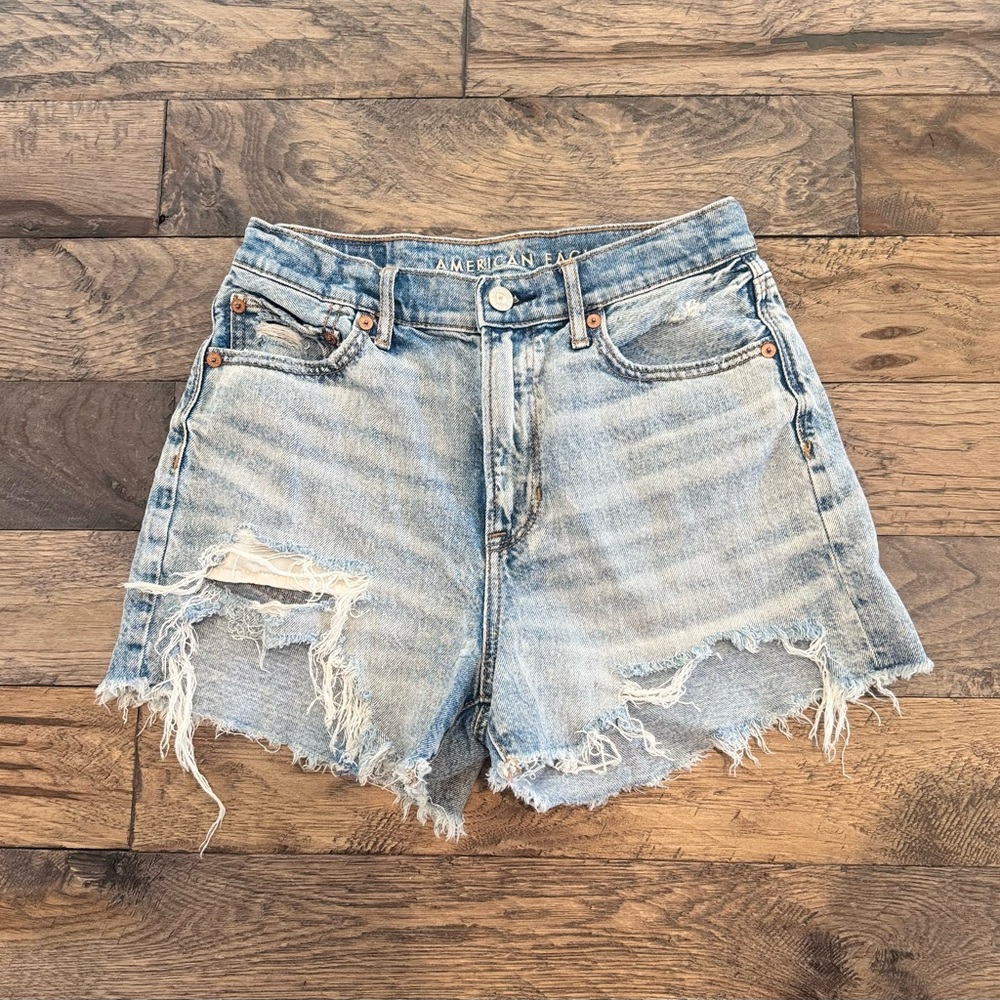 American Eagle Blue Jean Shorts Distressed Frayed Hem